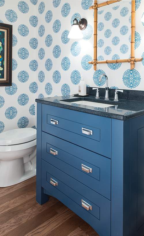 Blue bathroom cabinets
